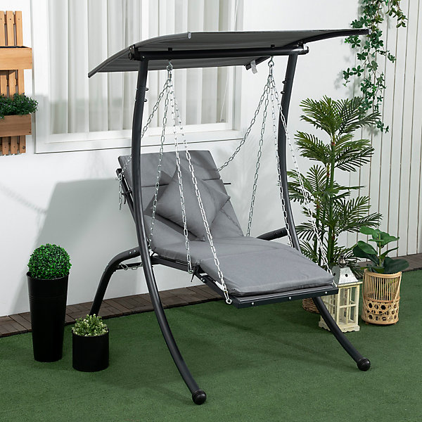Balancelle de jardin avec coussins et toit pare-soleil réglable, gris foncé, pour jardin et terrasse