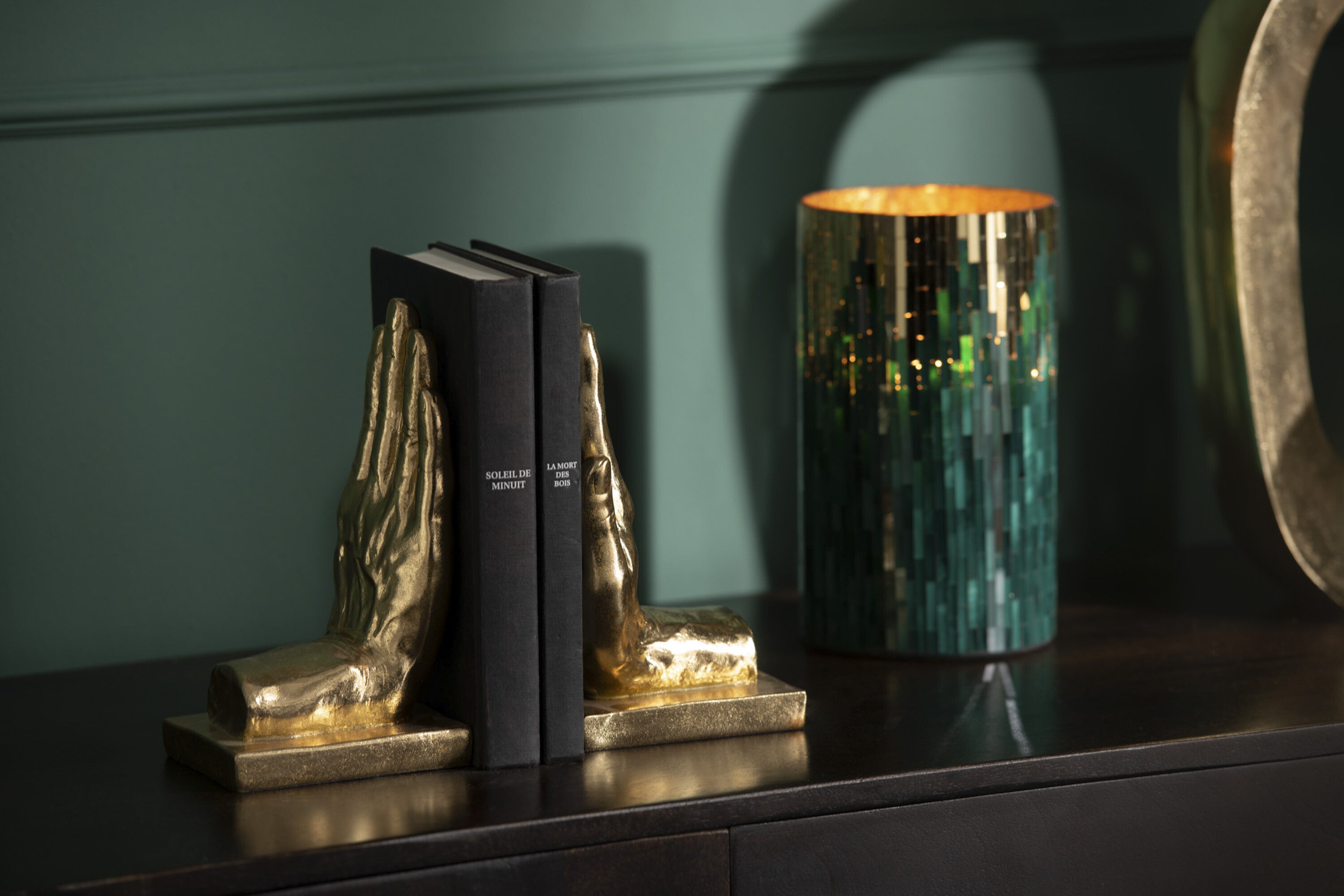 J-Line boekensteun Handen - polyresin - goud - 2 stuks