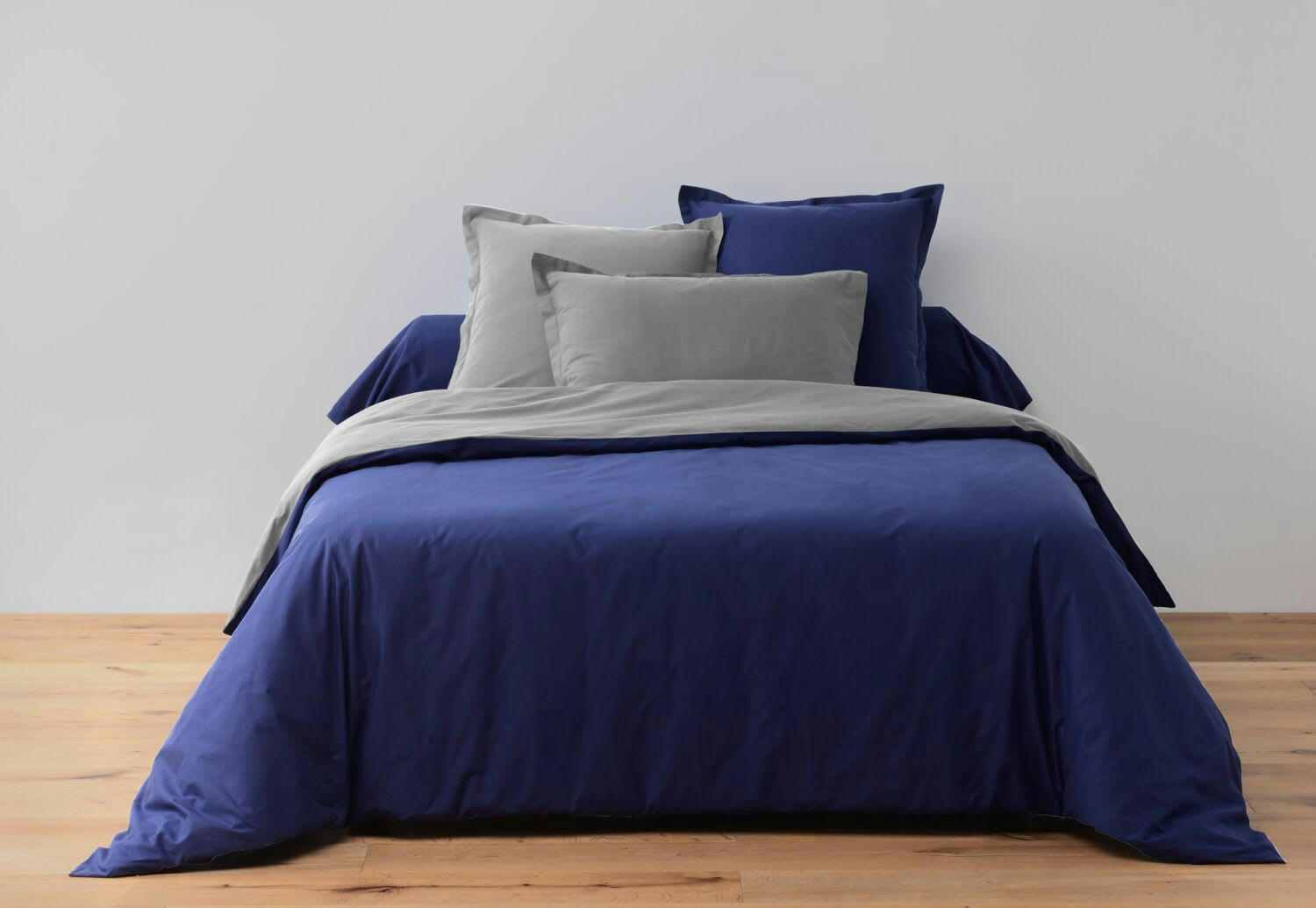 BICOLORE - Parure housse de couette coton bleu 240x260 cm