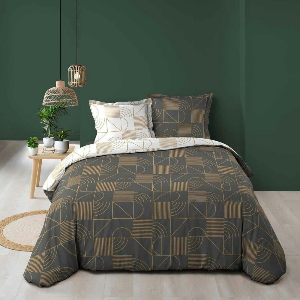 - Parure de lit aux motifs métallisés coton gris anthracite 240x220 cm
