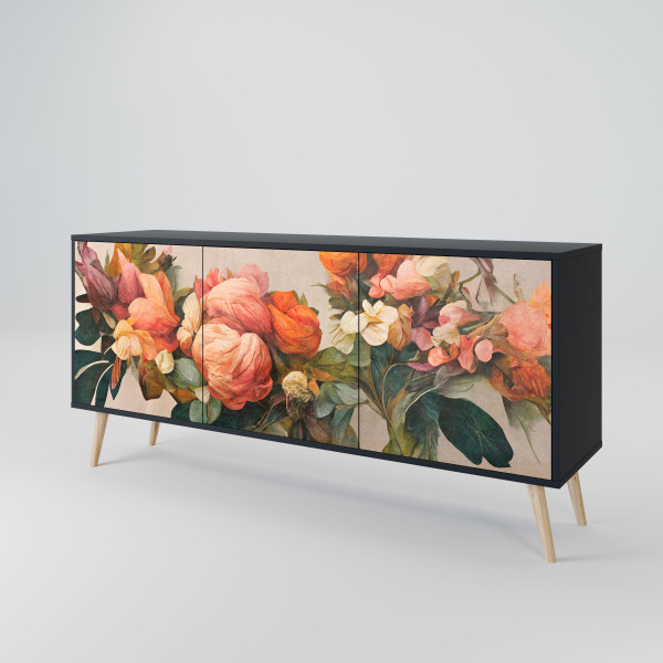 STYLISH BEAUTY Komoda 3 drzwi Czarna-Bukowa skośna