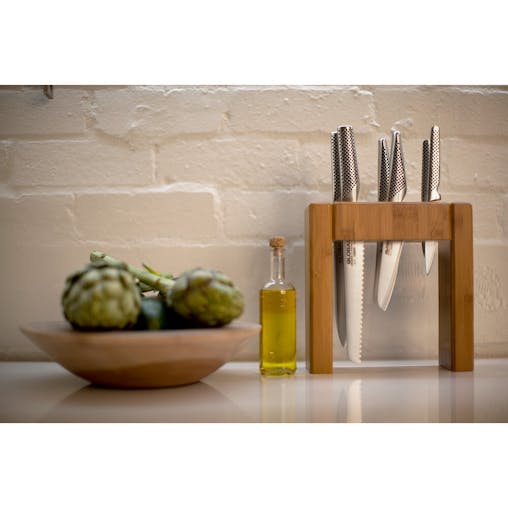 New Global Ikasu 7Pc Bamboo Knife Block Set 7 Piece Japanese Knives