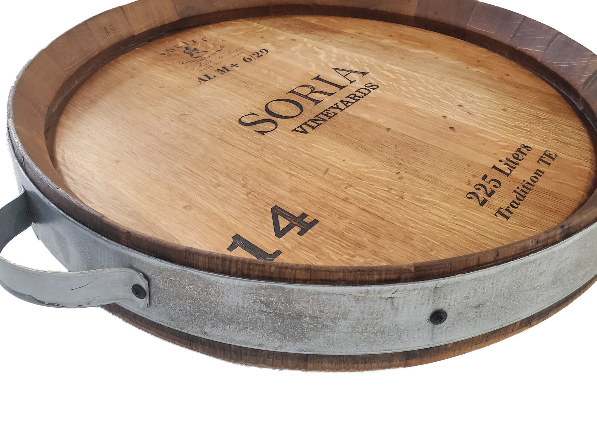 Rustic Wine Barrel Lazy Susan: Handmade Oak Serving Tray with Handles