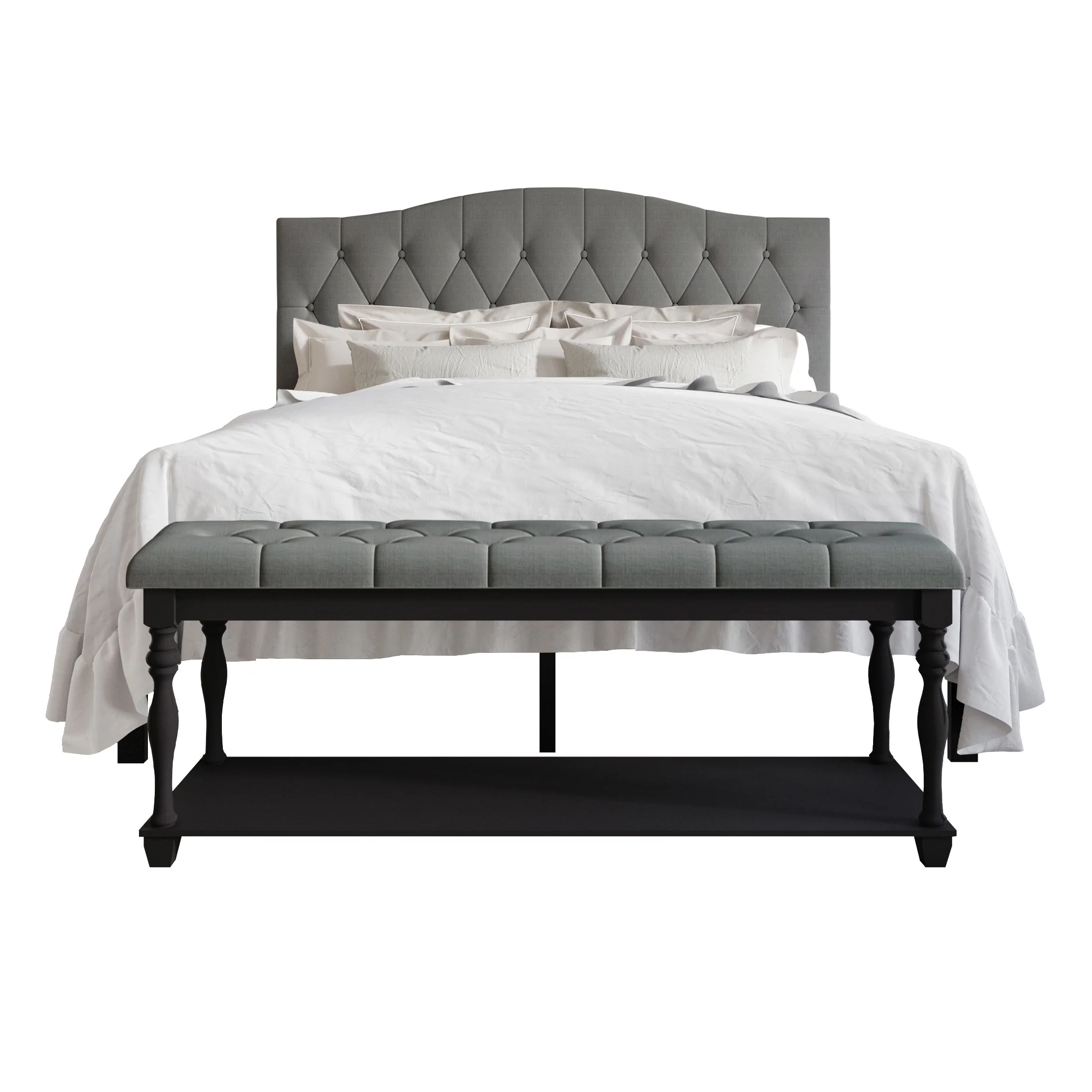 CraftPorch 2 Piece Bedroom Bench Set Transitional Button Tufted Bed