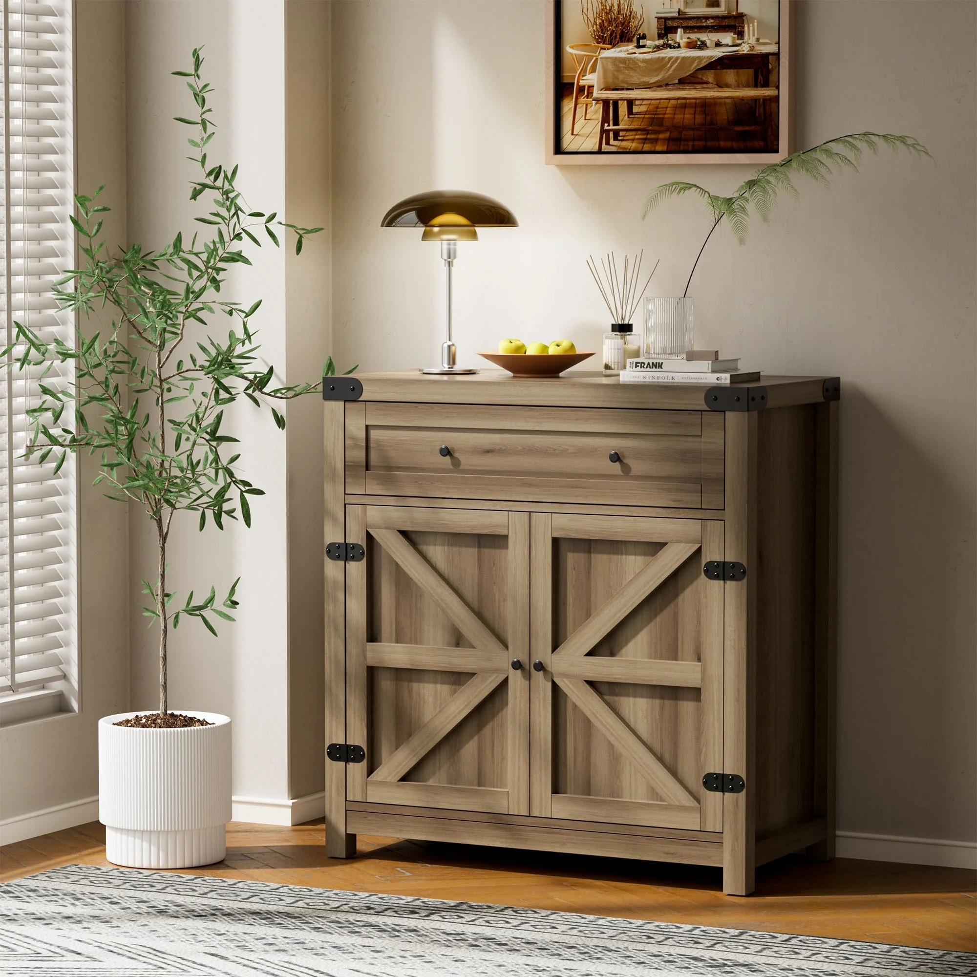 Furniwell Storage Cabinet Modern Farmhouse Kitchen Sideboard