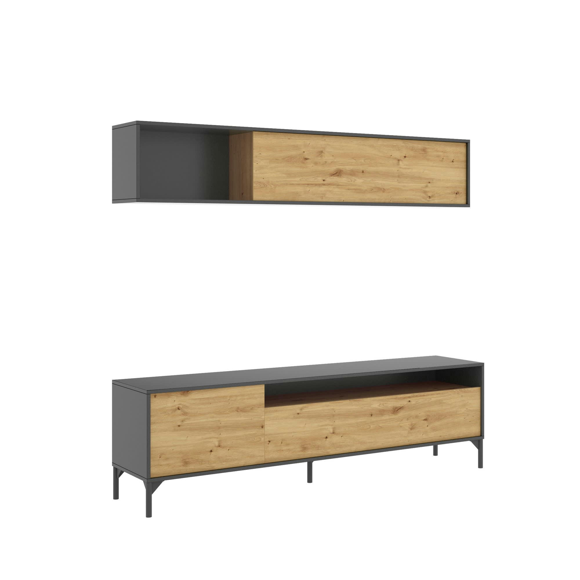 DMILLIC - Mur de rangement effet bois chêne noueux et anthracite