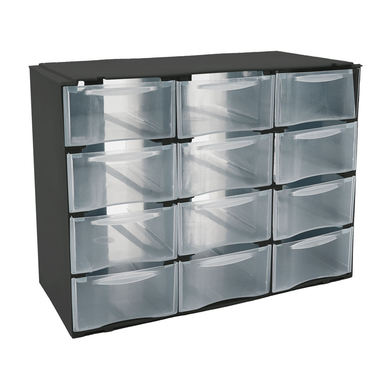 Mini prateleira preta com 12 gavetas