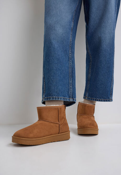 Womens Tan Fluffy Suedette Boots