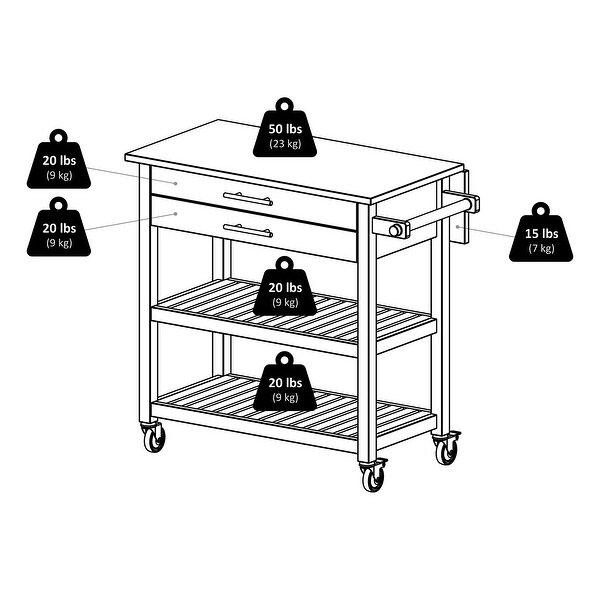 Langdon Kitchen Cart, Drop Leaf, Cappuccino and Natural - 36.57 x 26.42 x 34.45 inches