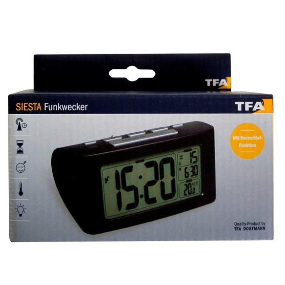 Digital-Funkwecker, Breite: 13,8 cm, Tiefe: 7 cm, schwarz
