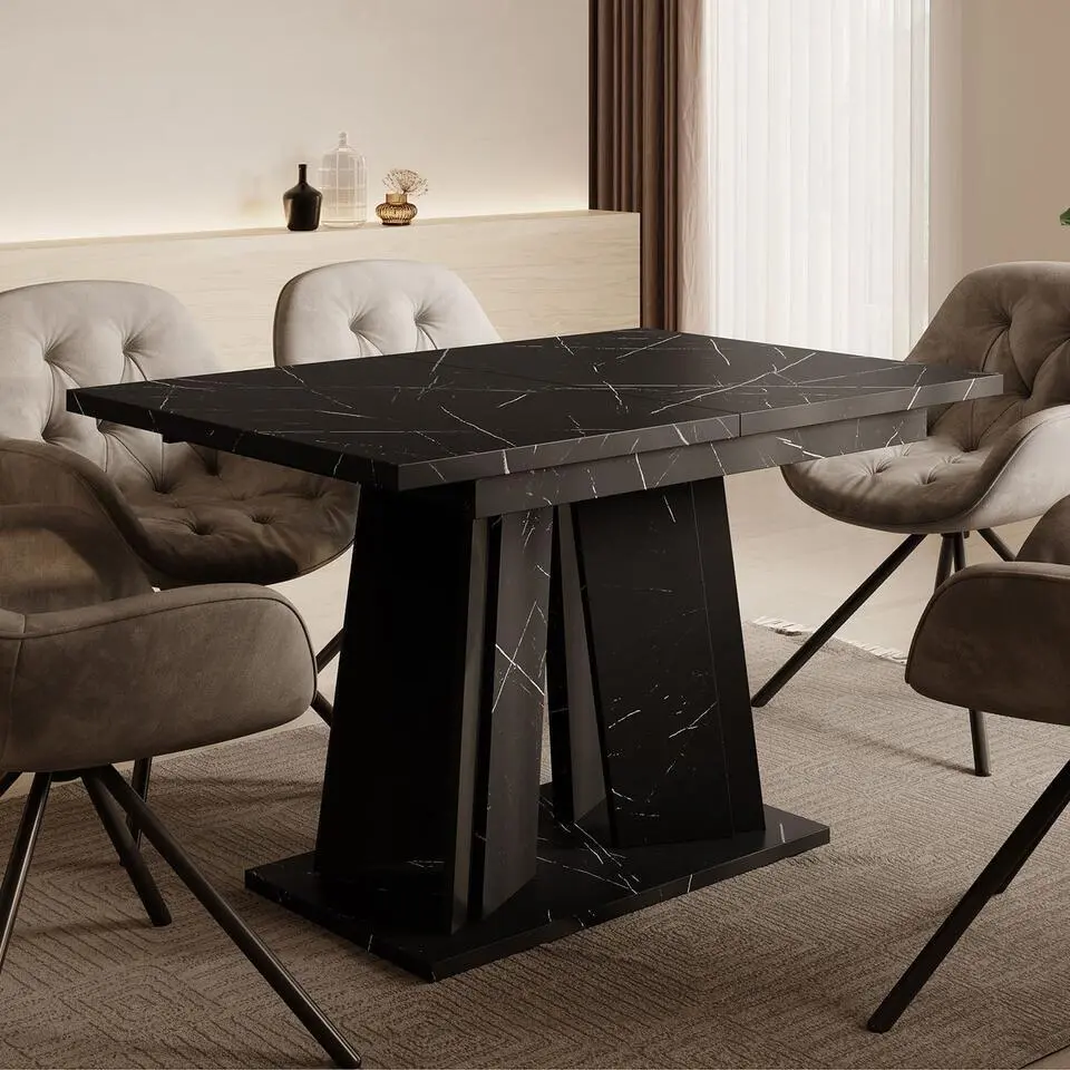Meubella - Eetkamertafel Delilah - Zwart marmer 160 cm - Uitschuifbaar