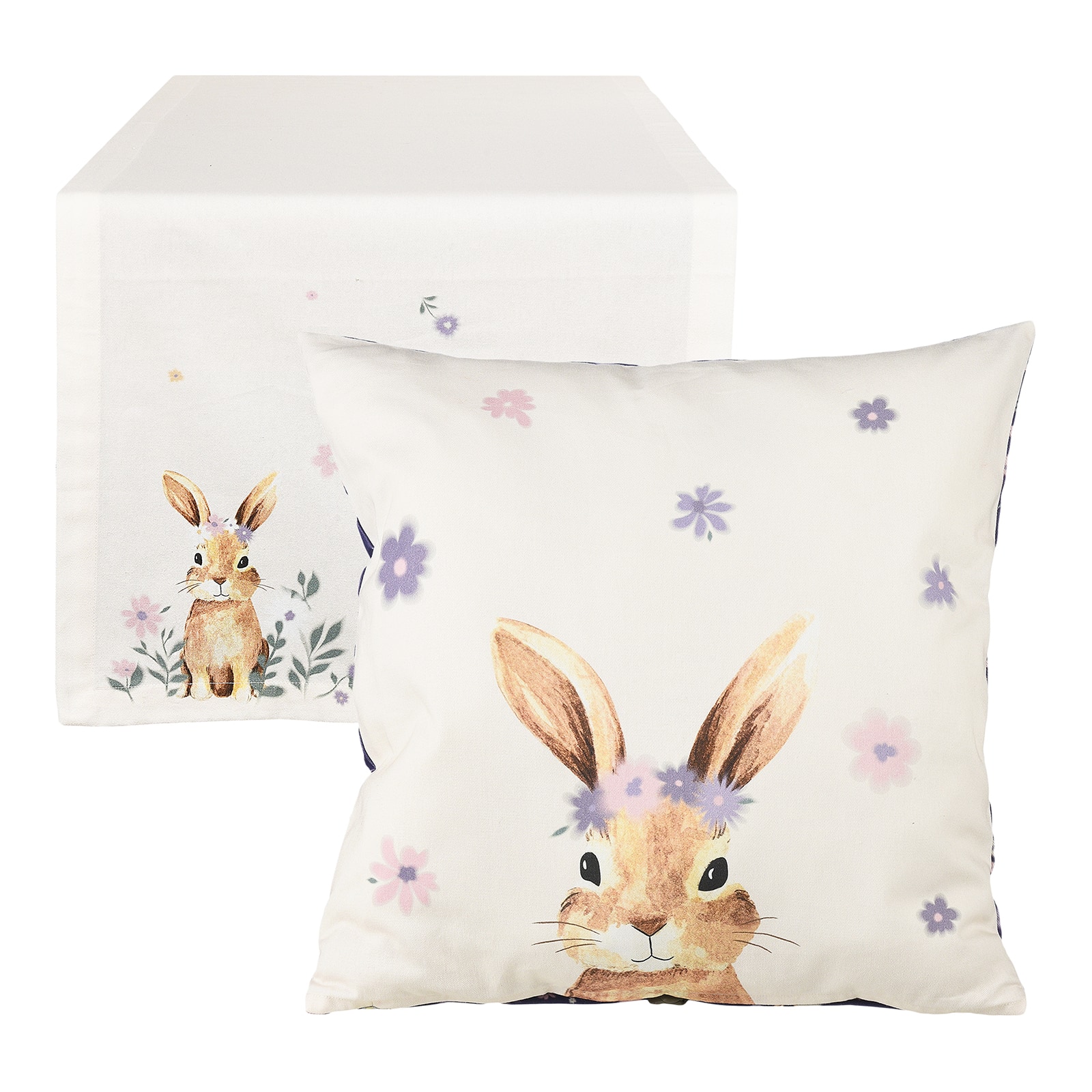 Tischläufer & Wende-Kissenhülle Hase Hanni Weiß, 2 -tlg.