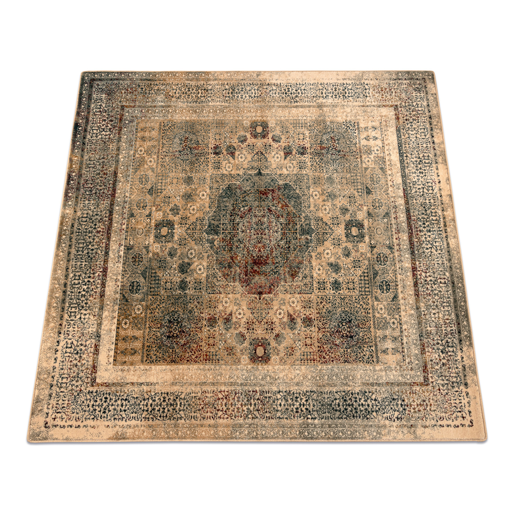 Dywan wełniany OMEGA MAMLUK Kwadrat - Rozeta vintage krem 200x200 cm