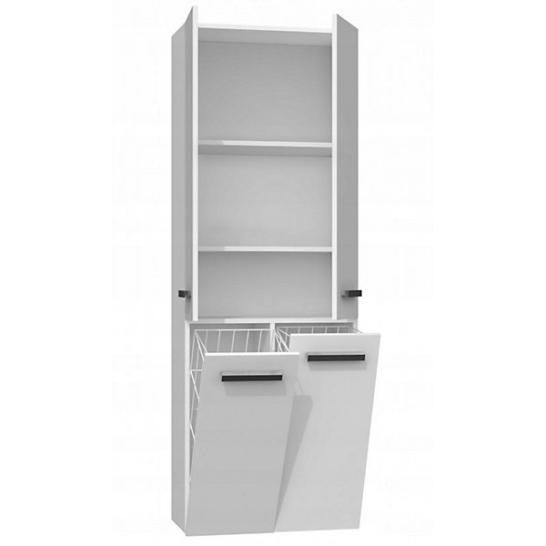 ELLOS - Armoire de salle de bain - 2 paniers, poignées minimalistes - 174x60x30 cm - BLANC BRILLANT