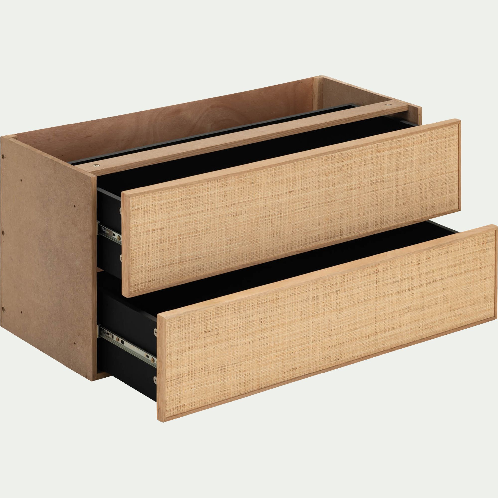 TASSIA - Bloc de 2 grands tiroirs en chêne et raphia L82cm - bois clair