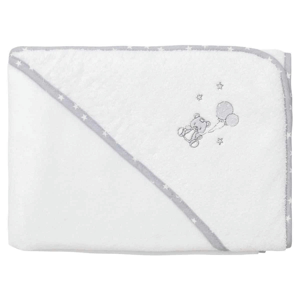 BABY SOFT OURS - Cape de bain bébé en coton peigné zéro twist  blanc 75x75 cm