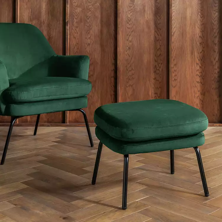 Habitat Celine Velvet Footstool - Green