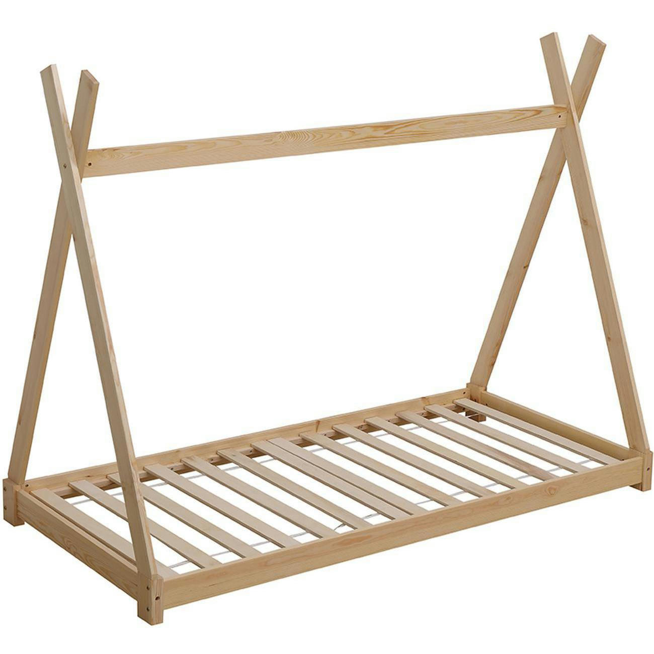 TIPI - Lit enfant cabane beige pin naturel sommier 190x90cm