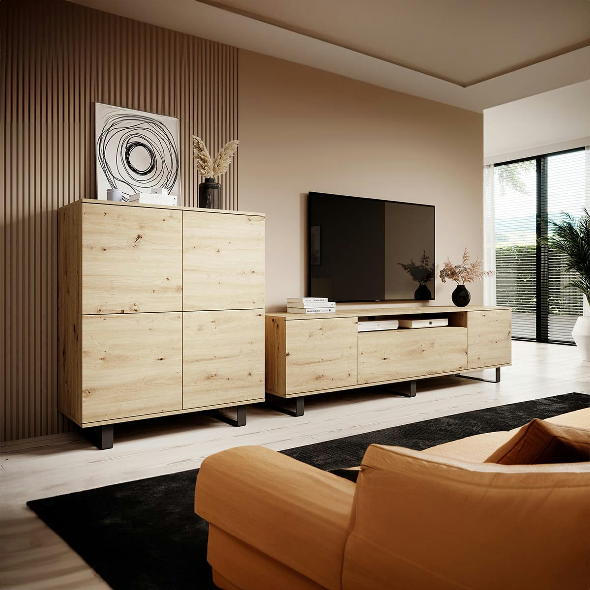 - Ensemble salon 2 pièces stratifiés, métal naturel