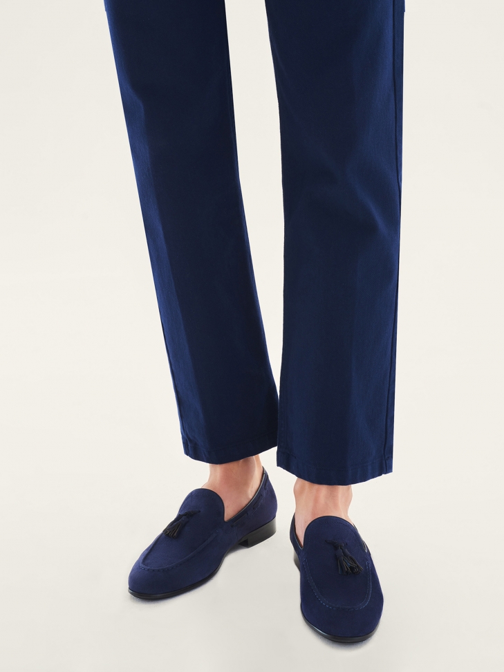 Men's slip on navy blue loafers with tassels