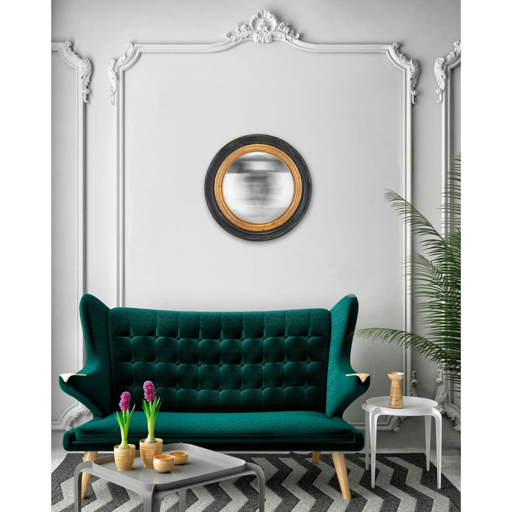 HOURY - Miroir rond en bois D64 cm noir / or
