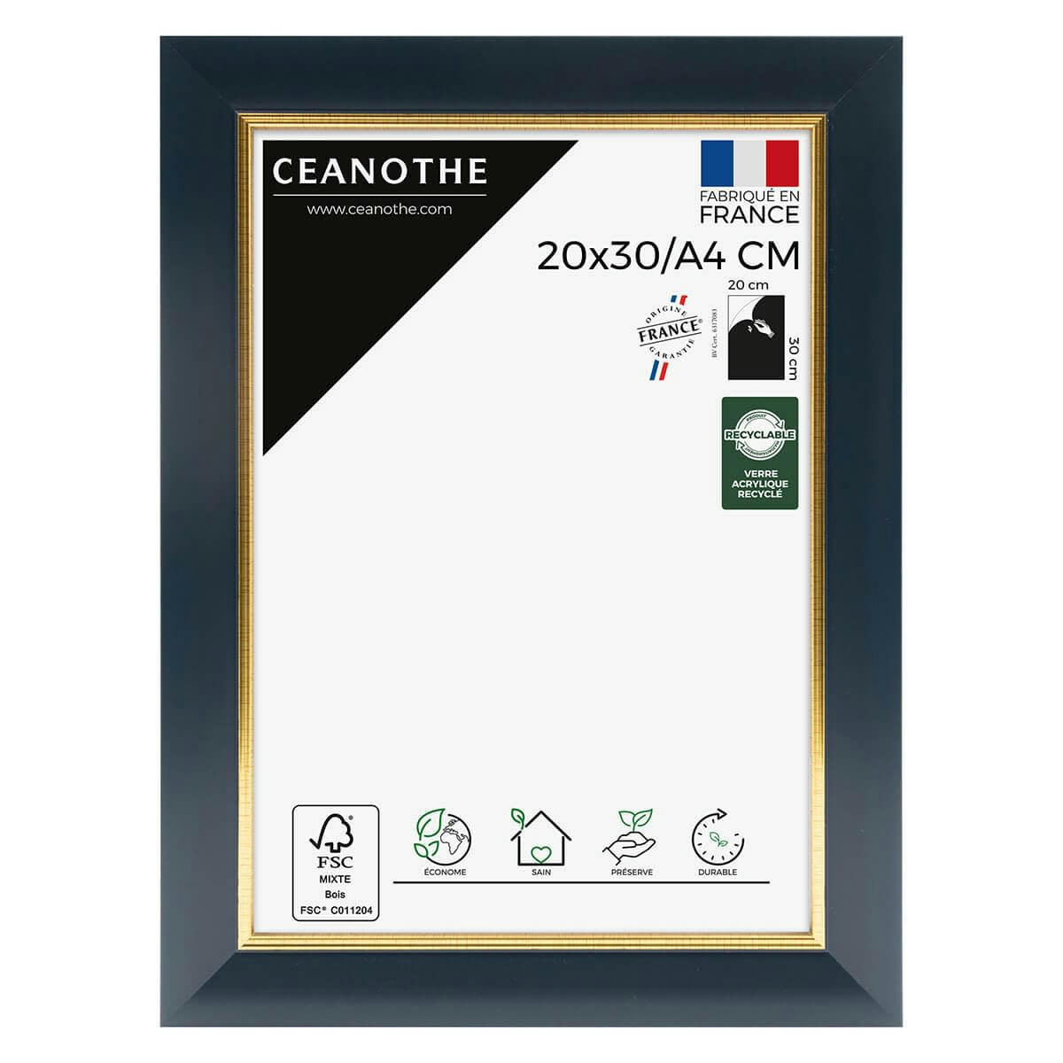 HADES - Cadre photo bleu doré 20x30 cm résine recyclée