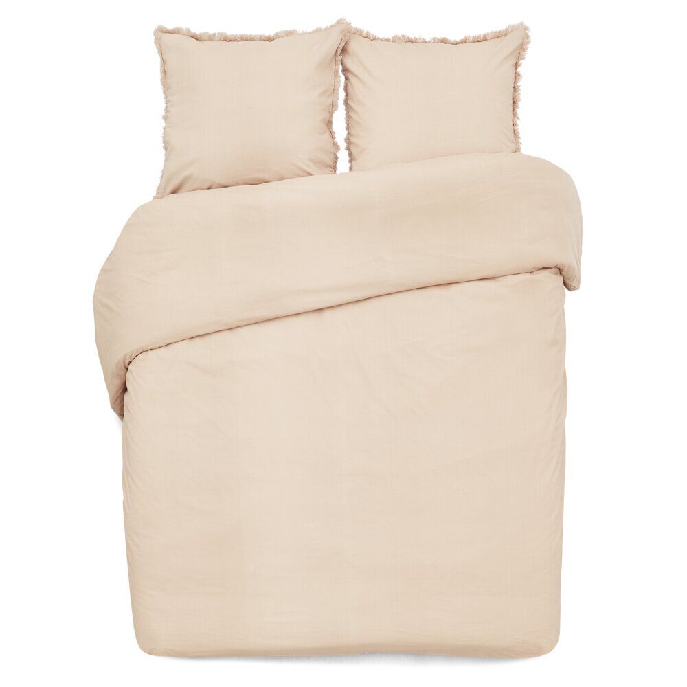 Parure de lit 2 personnes 220x240cm effet lin rose nude uni