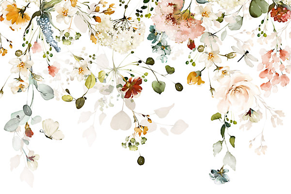 Papier Peint Intissé Photo Pour Salon FLEURS Colorées Feuilles Plantes Nature 368cm x 254cm