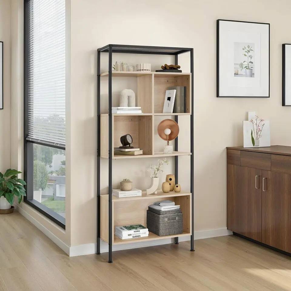 tectake Wandkast Hastings 75x31x170,5cm, Industrieel Licht Hout, Eiken Sonoma