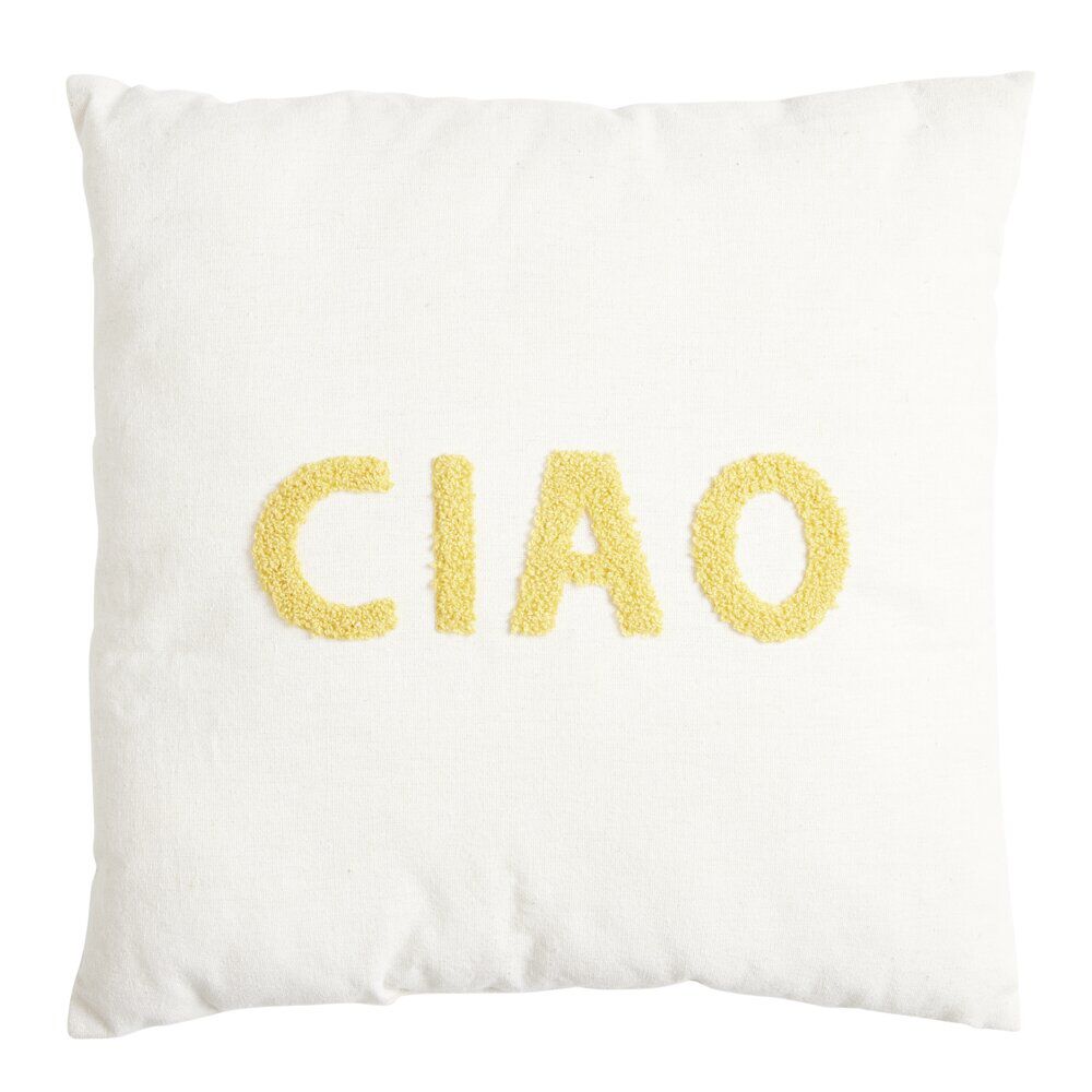 Coussin carré uni avec mot positif tissu en relief 40x40cm (4 modèles)