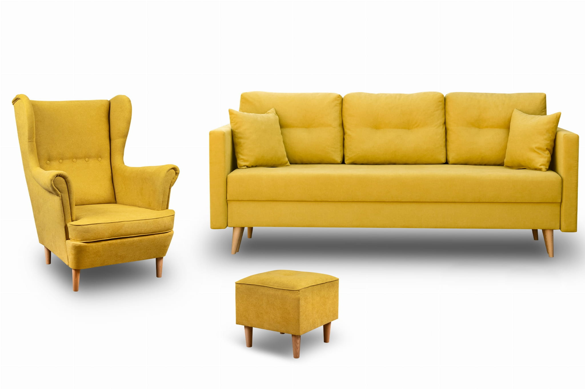 Zestaw skandynawski sofa fotel podnóżek Lahti/Denver Żółty