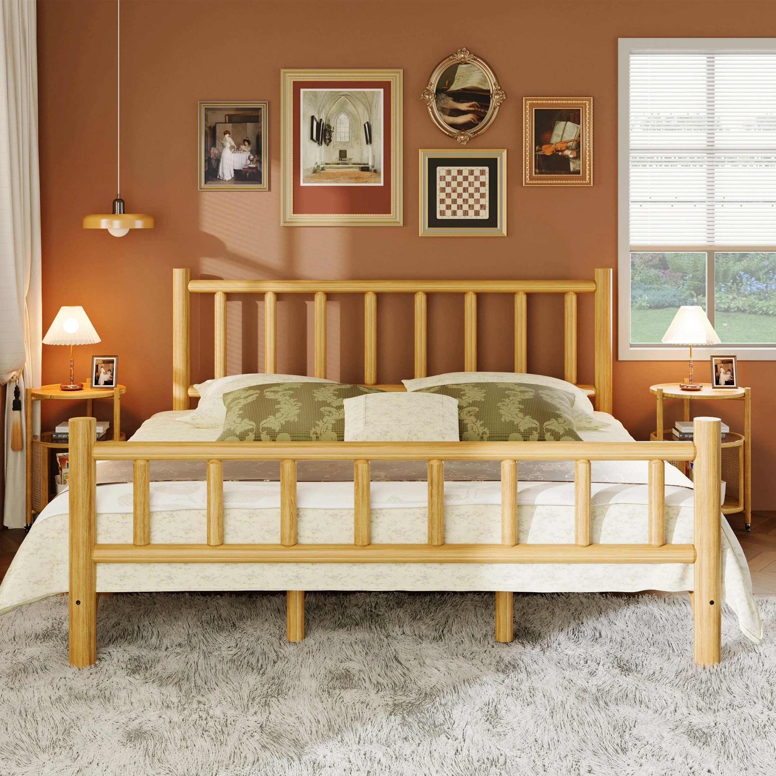Farmhouse Log Bed Frame - Queen Size Rustic Pine Wood Construction
