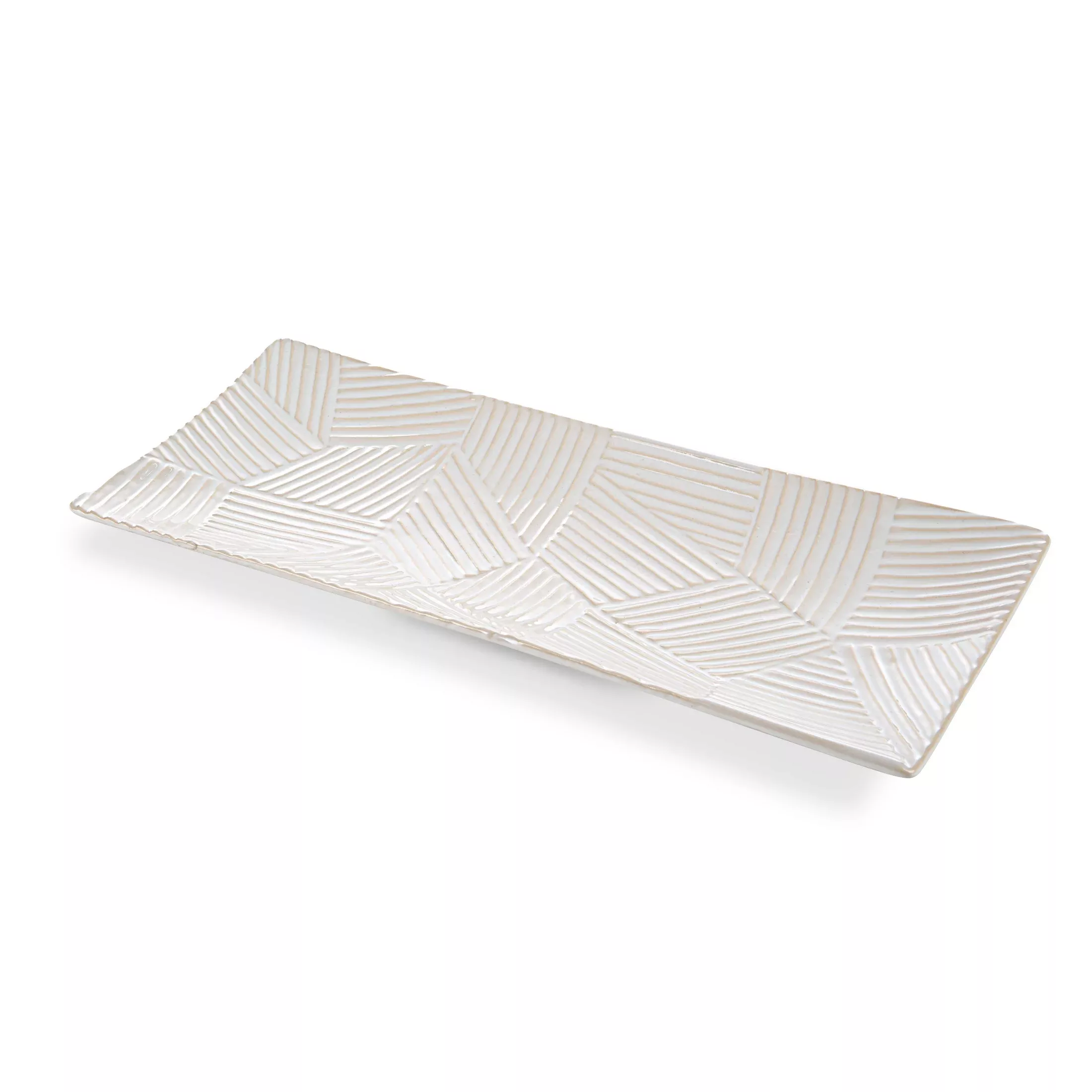 Patera ceramiczna dekoracyjna kremowa z wytłaczanym wzorem 39x18x3 cm ROMINA- kolekcja SEA SUMMER