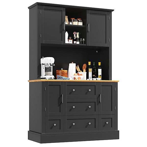 Meuble haut de salon et vitrine de cuisine, 115 x 40 x 180 cm, noir, éclairage LED, 4 portes, 5 tiroirs