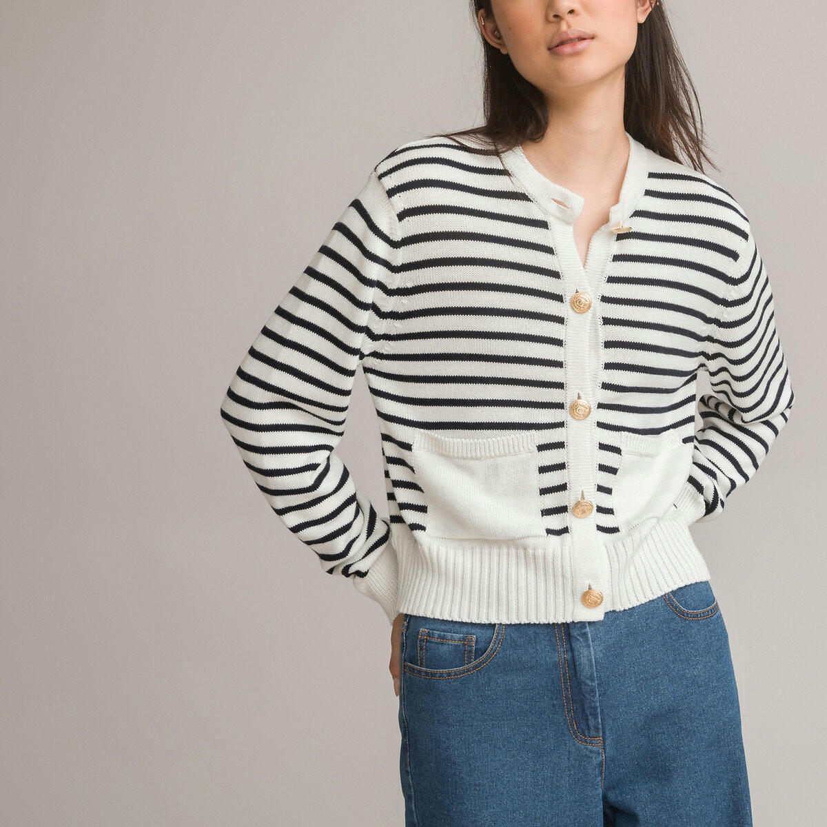Cardigan boutonné rayé