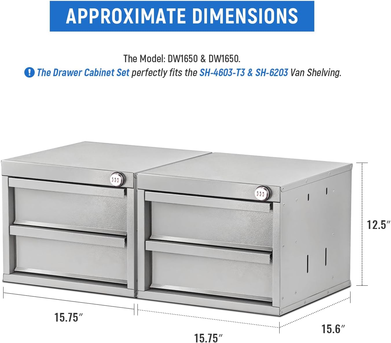AA Products 2 Drawer Cabinet Set with Password Lock Designed for 16 D AA Van Shelving, Set of 2 Steel Storage Cabinet for Van, Utility Garage, 15.75’’W x 12.5’’H x 15.6”D