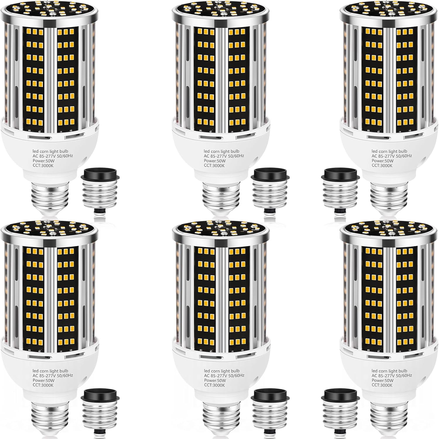 50W 6 pack LED Corn Light Bulb,3000K Warm White 6500LM(500W Equivalent ) Commercial GradeE26/E39 Medium Mogul Base LED Lamp,Large Area Lights For Outdoor Indoor Garage Warehouse Factory Bay Light