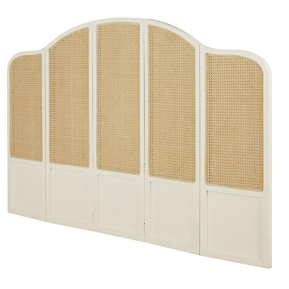 Debbie - Tête de lit 160/180 blanc cassé et cannage en rotin