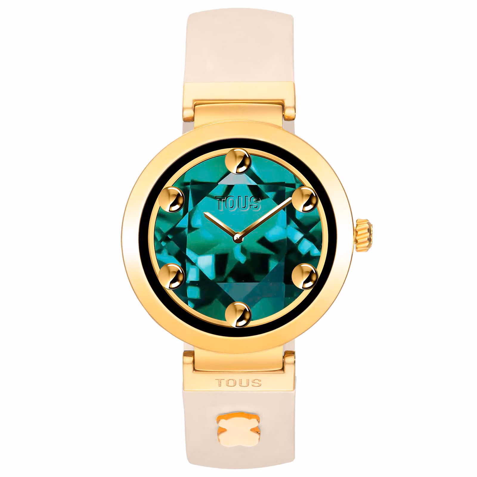 Reloj smartwatch con correa beige y motivos de acero dorado S-CONNECT CHARMS