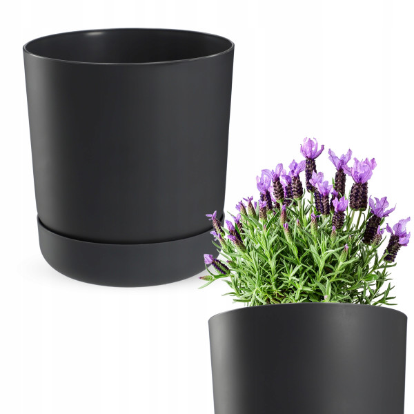 Kadax Doniczka Donica z Podstawką 17cm Antracyt