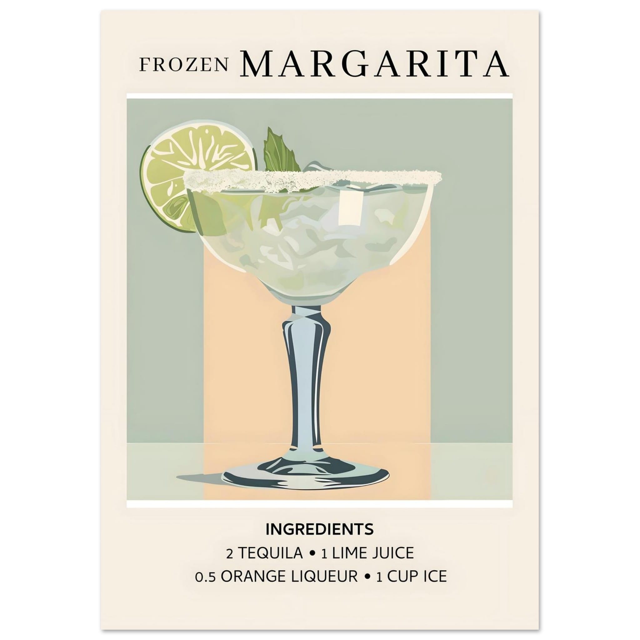 Artfulprints Poster Frozen Margarita cocktail I - Ingrediënten  - A4 21x29.7 cm - Groen