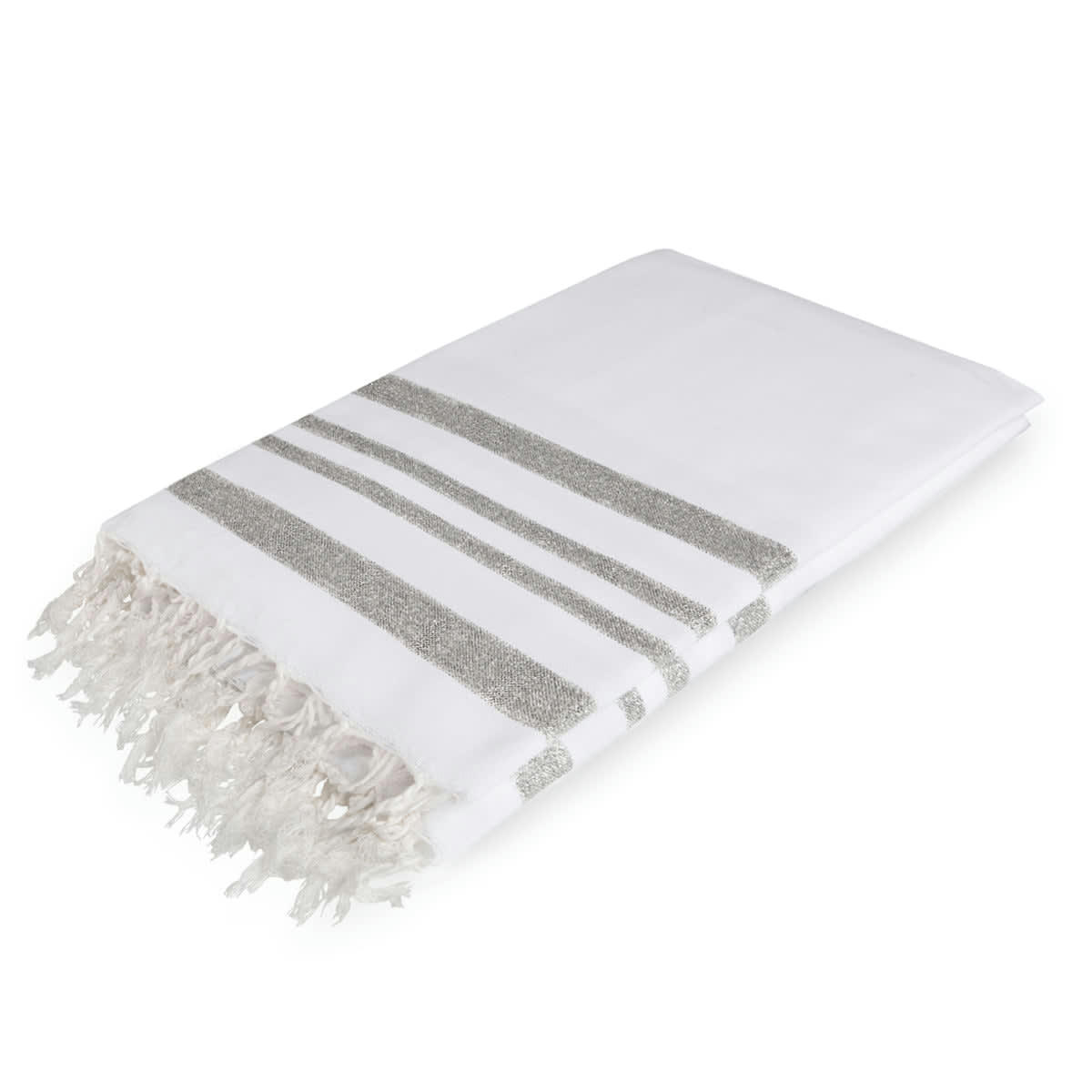 HAMPTONS - Nappe lurex coton  150x250 blanc / argent