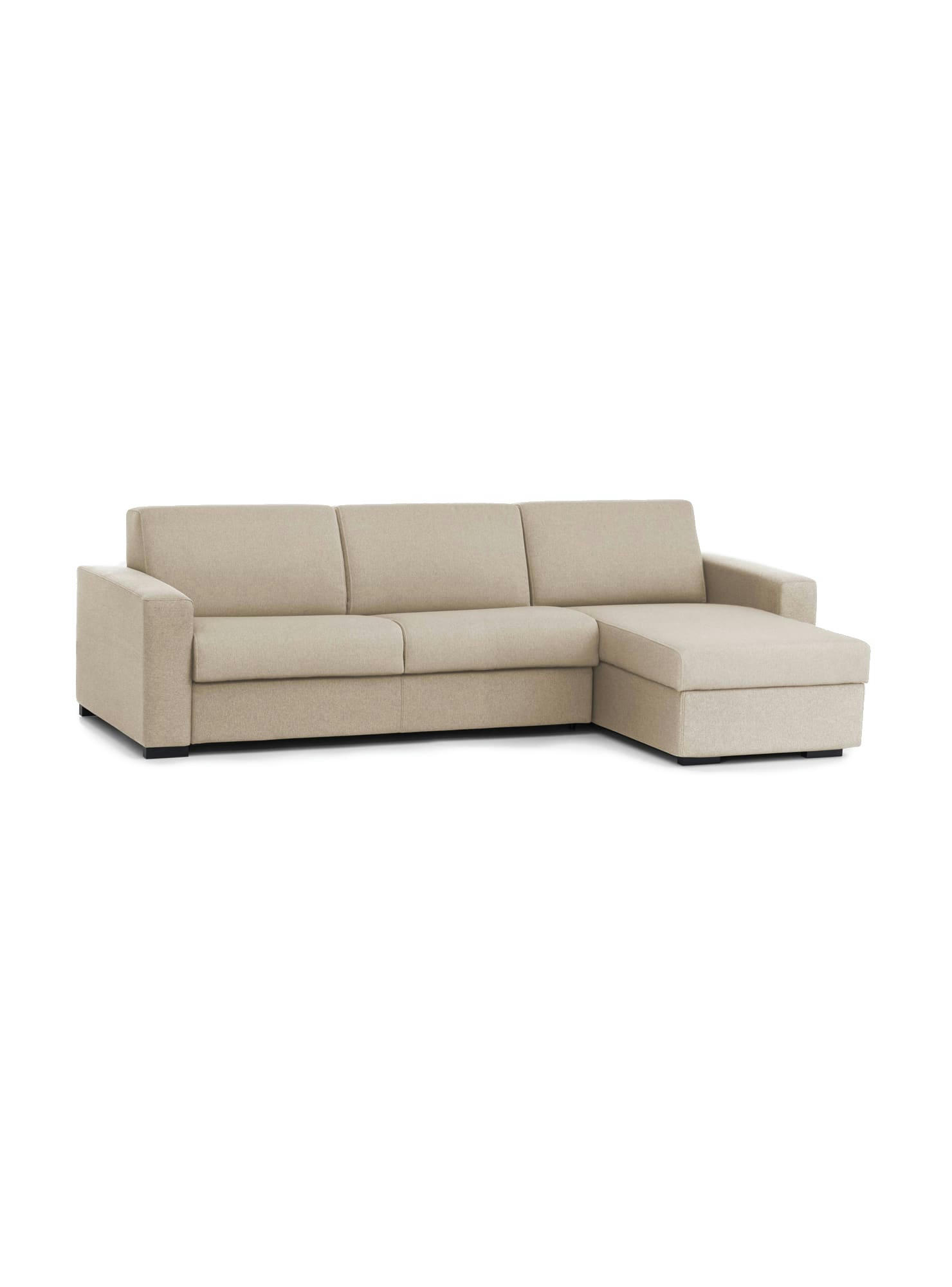 DLAND - Canapé d'angle fixe 3 places en tissu beige