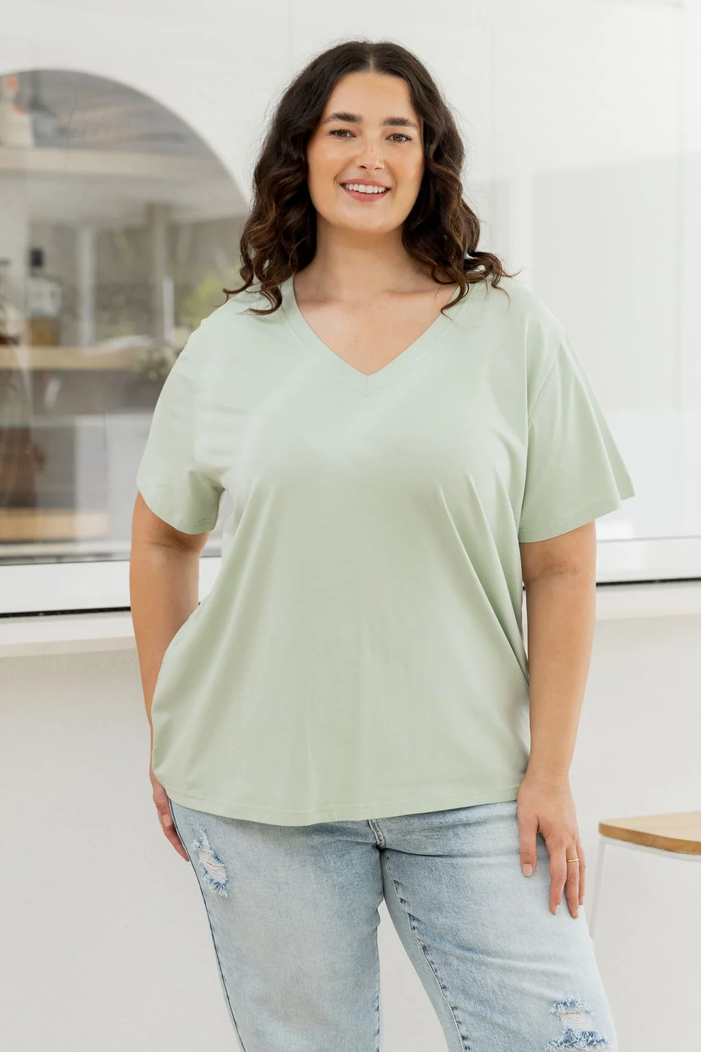 Relaxed V-Neck Tee in Sage