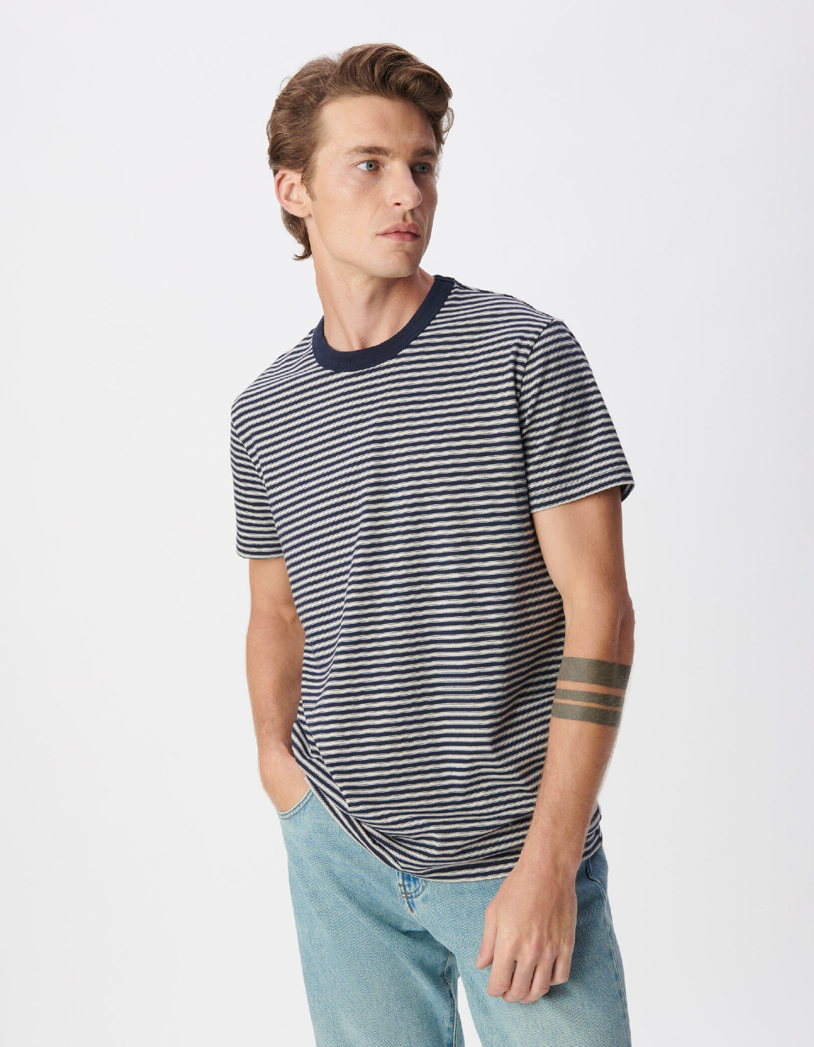 T-shirt manches courtes marine coton bio rayé Homme