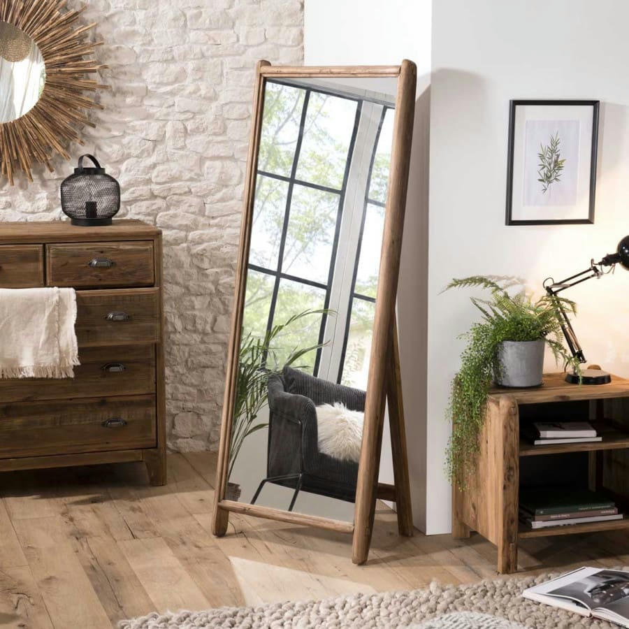 ANDRIAN - Miroir sur pieds bois pin recyclé 62x165