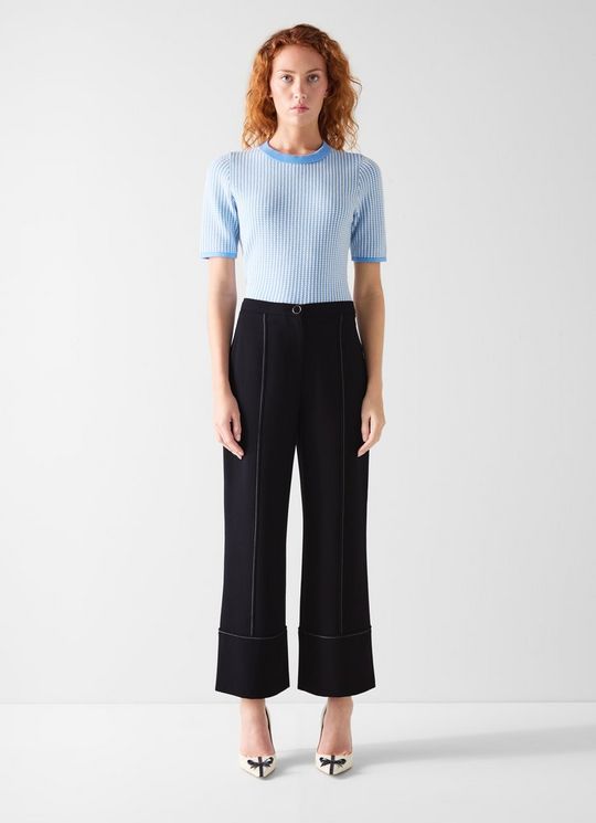 Eugine Navy Wide Cropped Trousers
