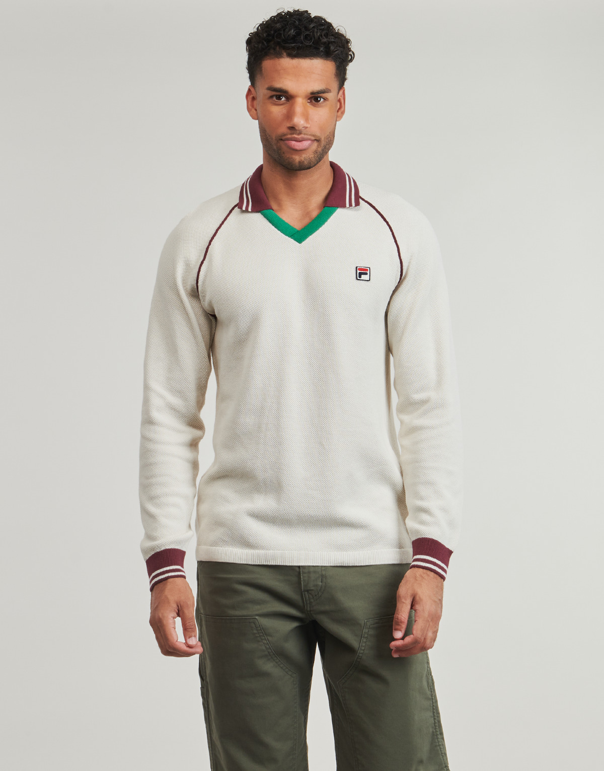 Fila - MOLINAZZO REGULAR KNIT POLO SWEATER - Ecru / Bordeaux