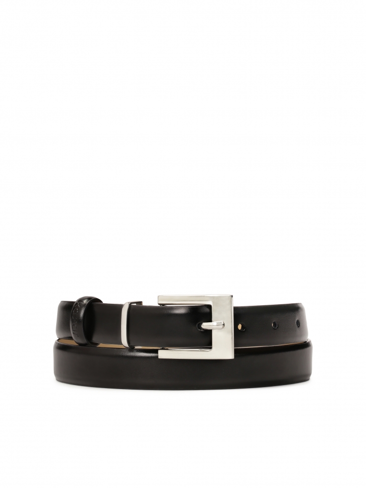 Black leather belt with silver buckle