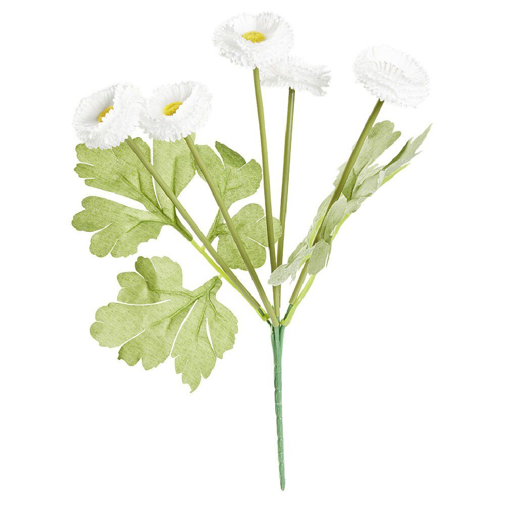 Piquet de 5 Chrysanthèmes blanches ouvertes en polyéthylène